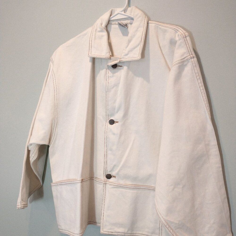 NWOT Best World Brand Off White Denim Japanese Style Work Coat Size L